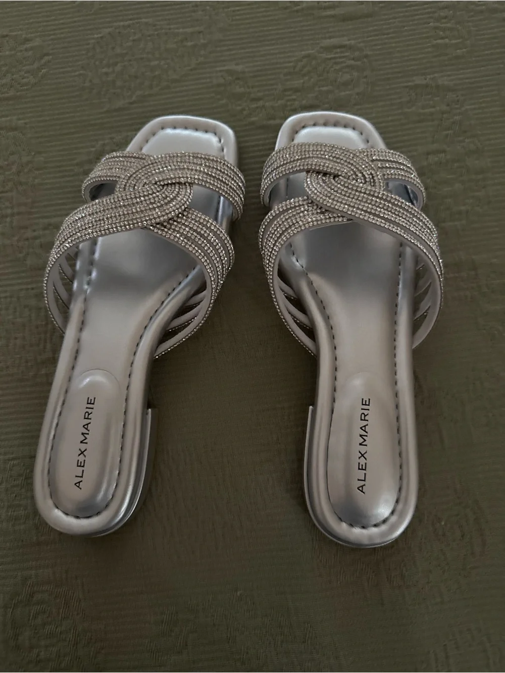 Alex Marie Silver Rhinestone Knot Slide Sandals